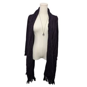 Berretti Dark Purple Fringe Wrap Wool Blend with Low/High Hem MadeInItaly Size M